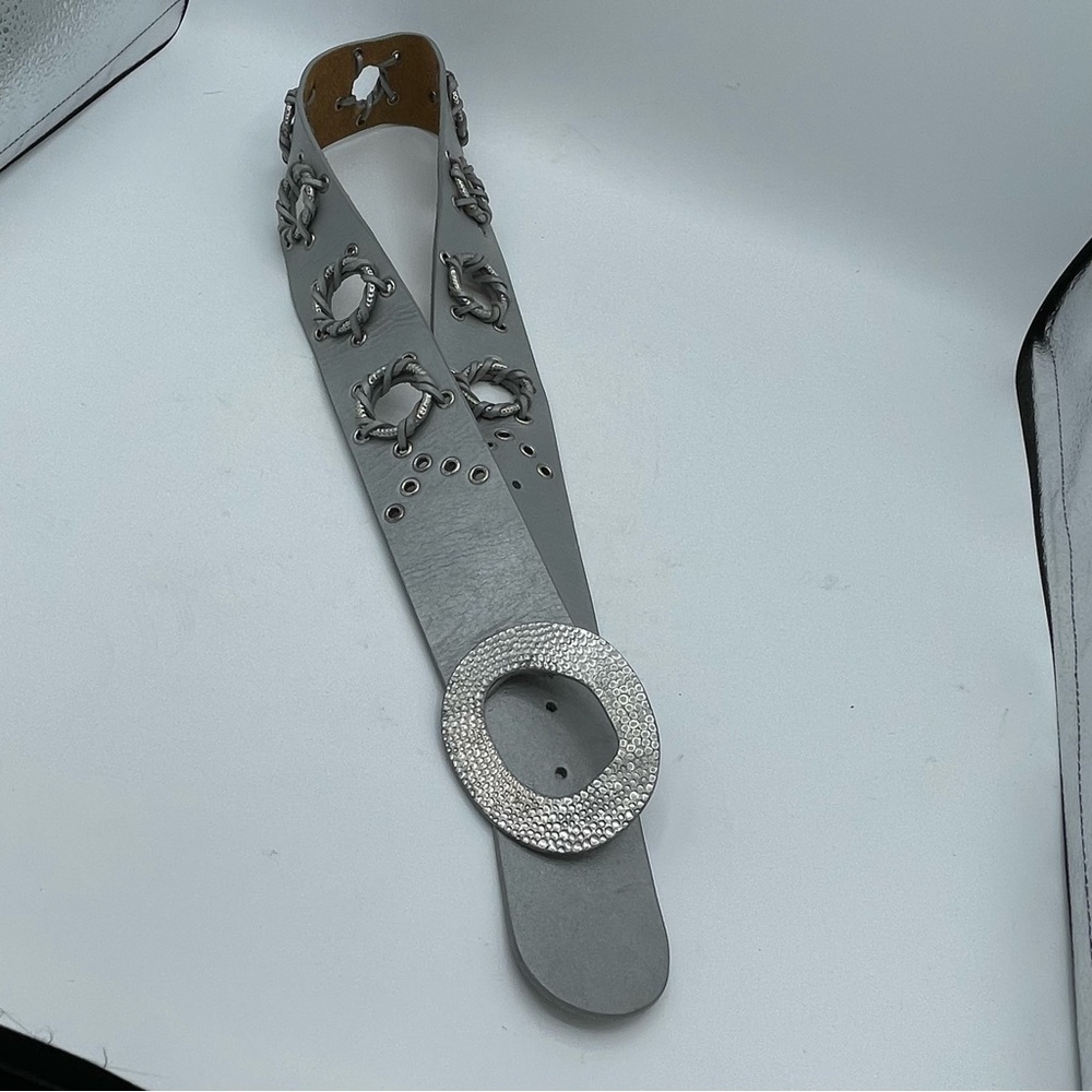 Chico’s Size small Hip Waist Belt Silver O Rings Oval Buckle Leather 2” width - Picture 7 of 7